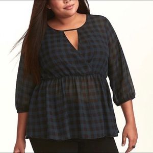 TORRID Gingham Sheer Blouse Size 00 Forest Green